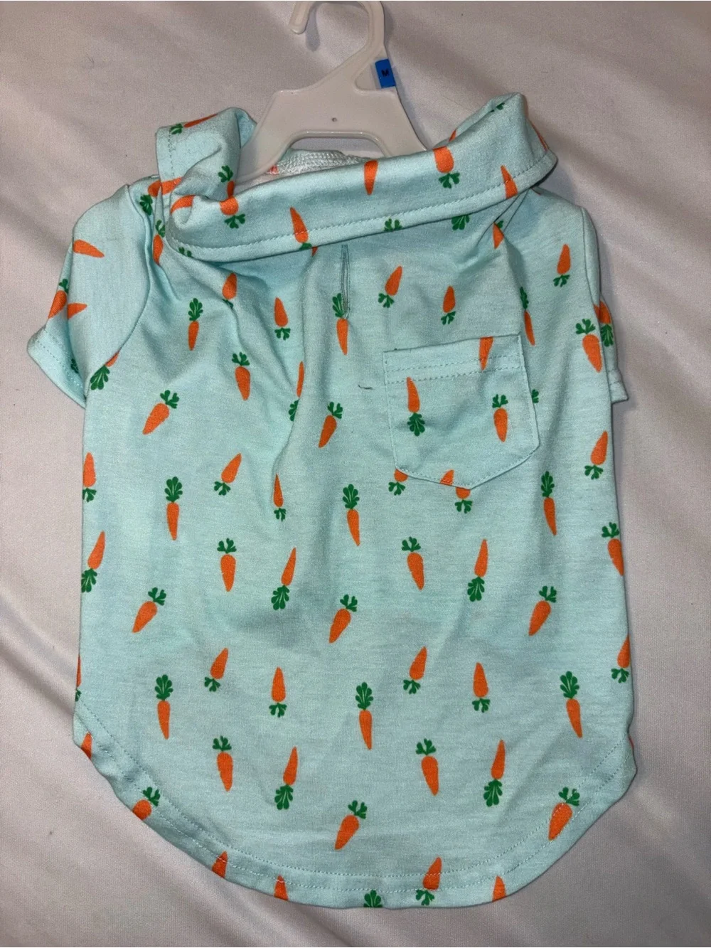 Mint Carrot Print Dog Shirt with Orange Bow